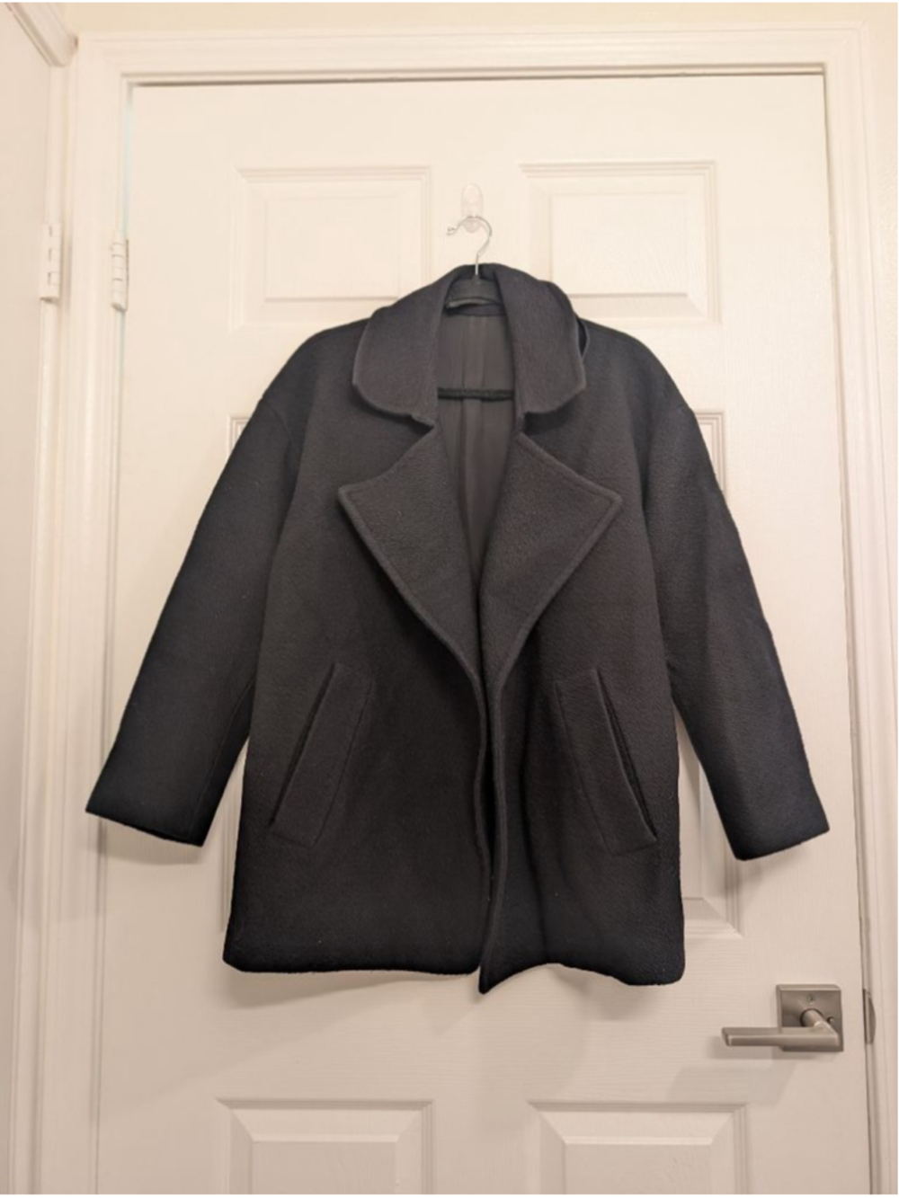 Women's ALLSAINTS Black Wool Blend Pea Coat US 0 Jaida Coat Oversized Boxy - Picture 7 of 10